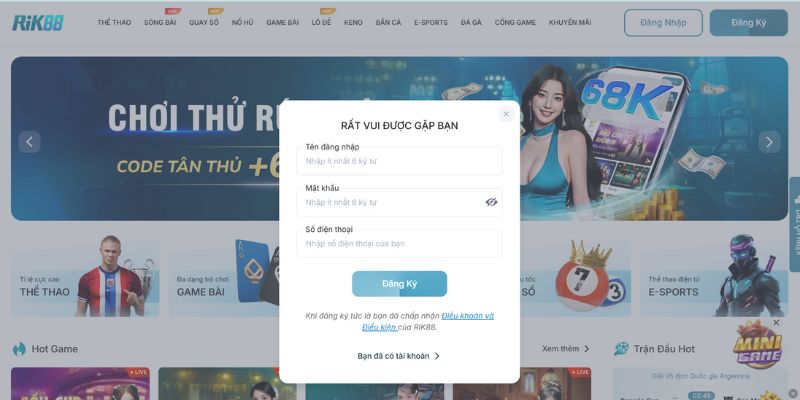 RIK88 - Trải Nghiệm Cá Cược Hợp Pháp Với Đa Dạng Trò Chơi Các bước đăng ký tài khoản tại nhà cái RIK88